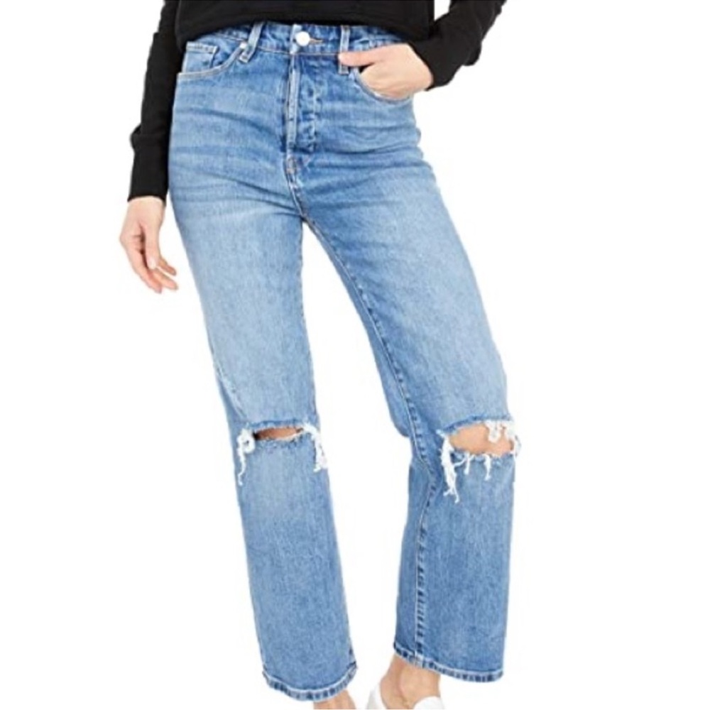 Blank NYC‎ Baxter Ribcage-Rise Relaxed Straight leg Jeans w/ distressed Knees 26